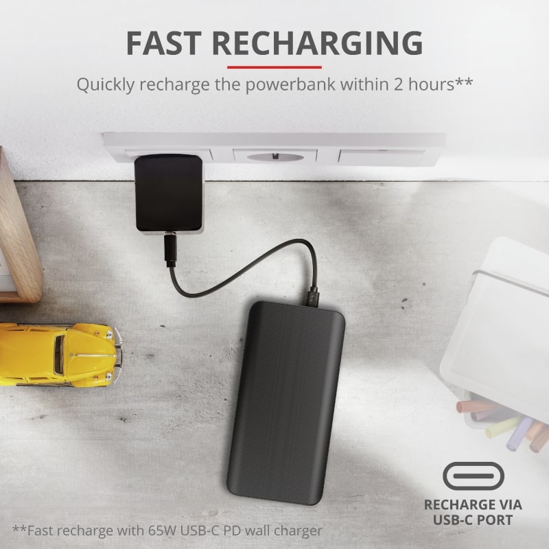 Портативное зарядное устройство Trust Laro 65W USB-C 20.000 mAh for laptop Black - Зображення 4