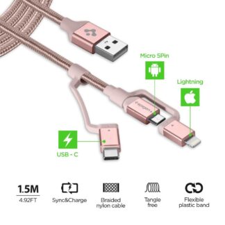 Кабель Spigen Essential C10i3 Gold USB-C+Micro-B 5-pin+USB Lightning to USB 2.0