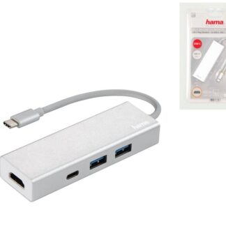 USB-C хаб Hama Aluminium 2x USB-A, USB-C, HDMI Silver