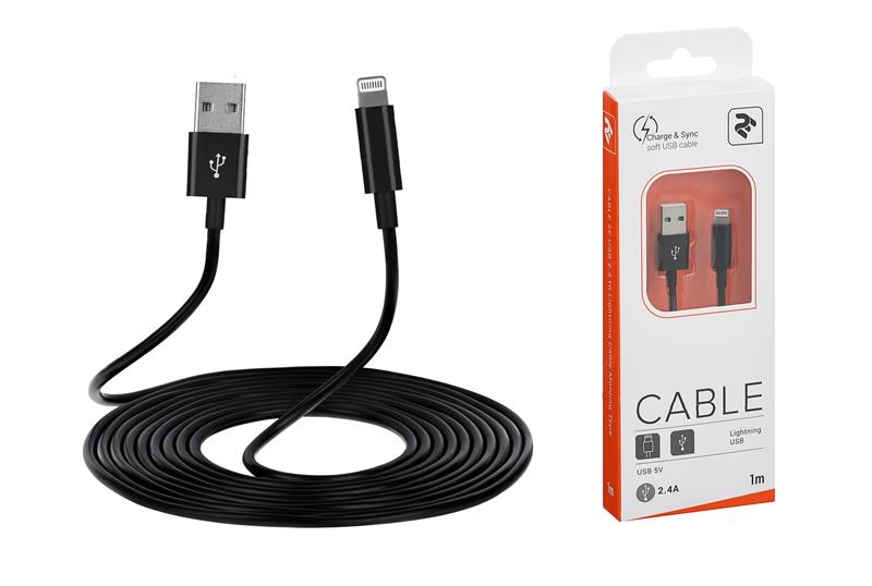Кабель 2E USB 2.4 to Lightning Cable Molding Type, 1m, black