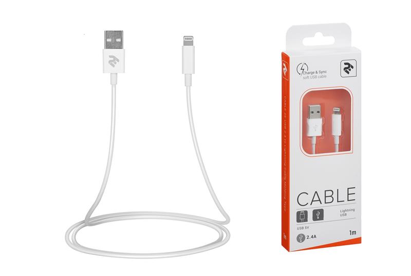 Кабель 2E USB 2.4 to Lightning Cable Molding Type, 1m, white