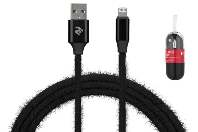 Кабель 2E Fur USB 2.4 - Lightning Cable, 1m, black