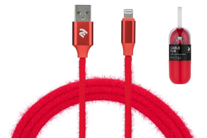 Кабель 2E Fur USB 2.4 - Lightning Cable, 1m, red