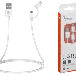 Кабель 2E USB to Micro + Type C, 5V/2.4A, 1m, white
