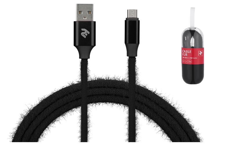 Кабель 2E Fur USB 2.4 - Micro USB Cable, 1m, black