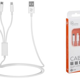 Кабель 2E USB 3 in 1 Micro/Lightning/Type C, 5V/2.4A, 1.2m, white