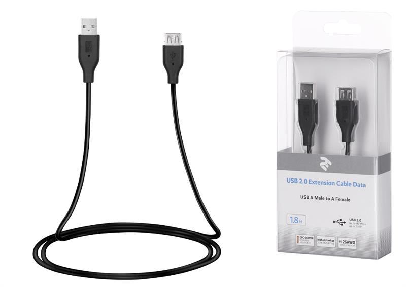 Кабель 2E USB 2.0 (AM/AF), 3m, black