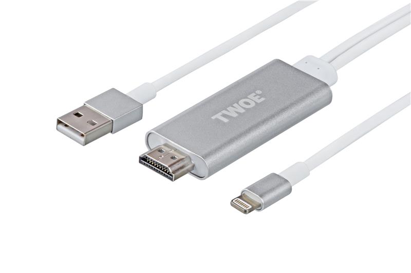 Адаптер 2E Lightning to HDMI with USB A Male Cable, Alumium Shell , 2 m