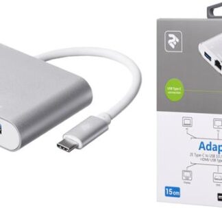 Адаптер 2E Type C toUSB 3.0+Gigabit Ethernet+HDMI+USB Type C, 0.15m, silver