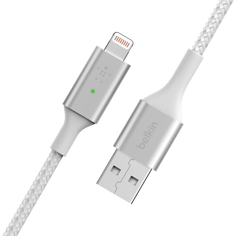Кабель Belkin USB-A - Lightning, BRAIDED, Smart LED, 1.2m, white